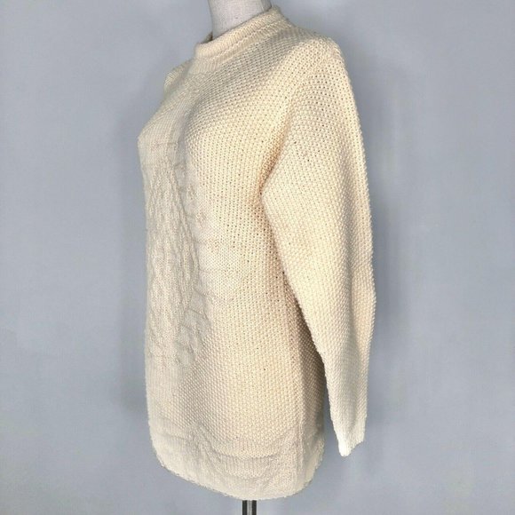 Linda Allard Ellen Tracy Wool Sweater Womens Size M Fisherman Knit Vintage Tunic - Picture 5 of 7